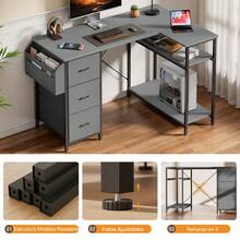 HLONONE Desk 120/140 Cm With 3 Fabric Drawers & Storage Bag, Corner Computer Desk With Shelves For Office & Home Office, 4 Colors - 灰色 - 查看 5