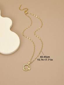 1pc Fully Rhinestone Sparkling Star & Moon Stainless Steel Necklace For Women, Star, Moon, Starry Pattern, Infinity Loop, Golden Jewelry, Women's Jewelry, Stainless Steel Accessories, Gift - Yellow Gold - View 3