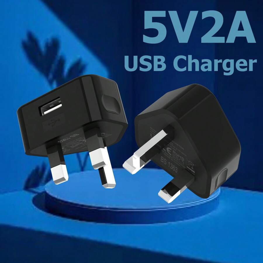 快速充电英规插头USB墙充套装（2个装）5V2A USB A型墙充USB充电适配器，适用于 Series 10/9/8/7/6/SE/5/4/3/2/Ultra/Ultra2（38/40/42/44mm），三星Galaxy三脚插头带USB接口，阵亡将士纪念日夏季启动