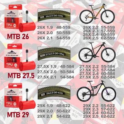 1pc MOTSUV MTB Bicycle Inner Tube, TPU Ultra-Light 26"/27.5"/29" Presta Valve Bike Tire