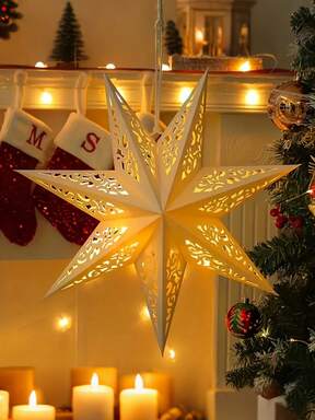 1 szt. Papierowy abażur w kształcie pięcioramiennej gwiazdy, wiszący ornament, pusty wzór, odpowiedni do domu, sypialni, wesel, dekoracji świątecznych, dekoracji domu, dekoracji imprezowych, papierowej latarni, bez światła