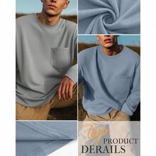 3 Pack Men's Big And Tall Long Sleeve Cotton Pocket Crew Neck Casual Lightweight Basic T-Shirts,  Tops For 2025 - Black, Cement Gray, Light Blue - View 3