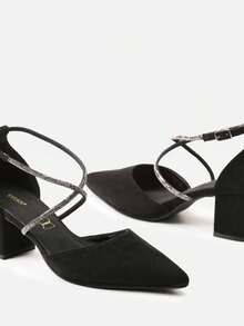 Elegant Pointed Toe Block Heel Pumps - Women's Evening/Party Shoes - Black - View 6