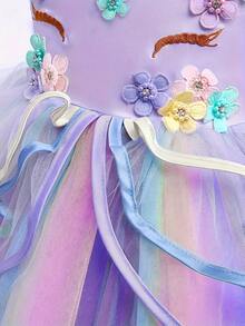 Girls Unicorn Princess Dress, Cute Floral Unicorn Print Mesh Tutu Princess Dress With Chiffon, Suitable For All Seasons - Nhiều màu - Xem 5