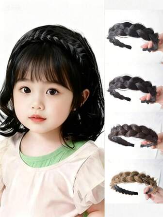 6 英寸儿童鱼尾辫假发头带，自然蓬松凌乱发髻发饰
