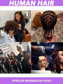 African Mannequin Head With Human Hair, Curly Cosmetology Manikin Mannequins Heads With Stand For Display Practice Braiding Styling Training Head Hair Styling Hairstyling,Practice & Display, Includes Stand, Cosmetology Training Aid | Curly Hair Design | Natural Look Mannequin, Hair Stylist Gifts - Natural Black - View 6