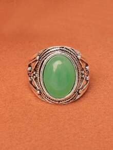 1枚仿古镀银椭圆形砂岩戒指