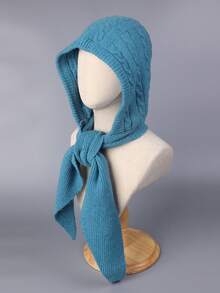 1pc Women Casual Solid Color Cable Knit Textured Warm Windproof Thermal Lined Cute Knitted Hooded Scarf Neck Warmer, Suitable For Dates, Daily Wear, Shopping, Traveling, Matching For Dress