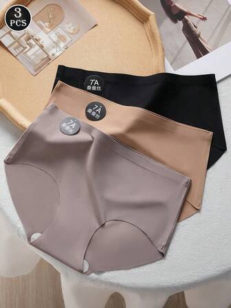 3PCS Seamless Comfortable Briefs, Solid Color, Seamless Sexy Panties
