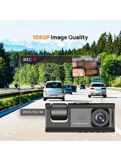 1pc,Dash Cam Front Inside,2 Channels Dash Camera Cars, 1080P FHD DVR Car Dashboard Loop Recording,2 Inch Display,Not Included SD Card Battery Capacity 150mAh view 2