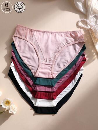 6 قطع من السراويل الداخلية القطنية الناعمة والمريحة والمنفذة للهواء للنساء، ذات خصر منخفض وتفاصيل من الدانتيل، مناسبة للرياضة واليوم اليومي