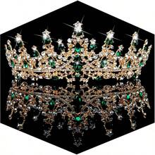 Silver Wedding Crystal Tiaras And Crowns For Women, Bride Royal Queen Headband Princess Quinceanera Headpieces For Birthday Prom Pageant Party - màu xanh lá - Xem 1