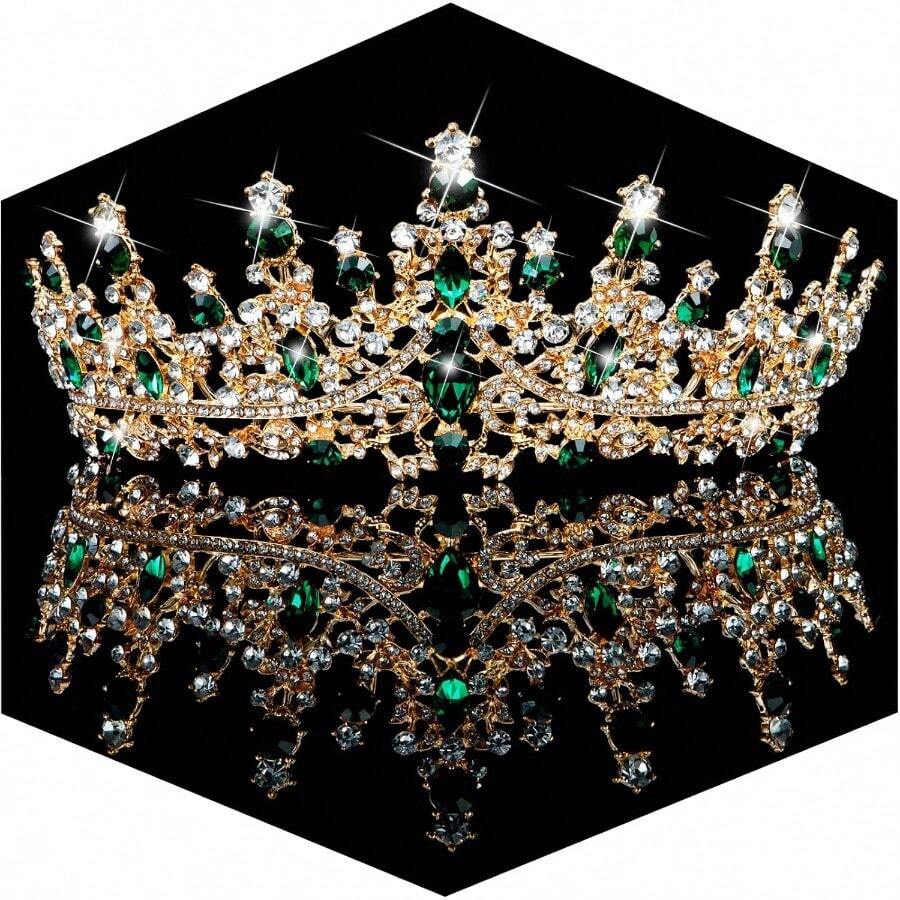 Silver Wedding Crystal Tiaras And Crowns For Women, Bride Royal Queen Headband Princess Quinceanera Headpieces For Birthday Prom Pageant Party - màu xanh lá - Xem 1