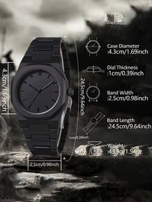 1Pc Men's Black Strap Fashionable Casual College Style Bar Scale Dial Quartz Watch Suitable For Daily Wear Or Holiday Gifts - Black - View 4