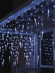 1pc Solar-Powered LED Icicle String Lights - Christmas Icicle Curtain Light Decor With 96LED, Indoor/ Outdoor Perfect For Holiday Celebrations Christmas Lights (300mAh)