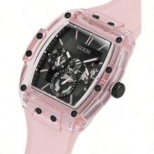 Guess New Fashion Men's Three-Eye Multi-Function Dial Silicone Strap Rectangular Quartz Watch, This Watch Is An Ideal Gift For Men. GW0032G1 - Black - View 5