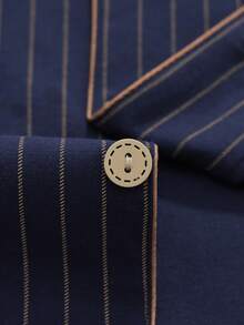 一套男士宽松长袖透气吸湿春秋季上衣和裤子睡衣套装，前开襟纽扣，秋冬服装 - 藏蓝色 - 查看 3