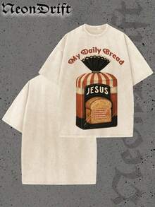 NeonDrift Halloween, Christmas, Thanksgiving Gifts-Jesus Is My Daily Bread T-Shirt – Vintage Inspired Religious Graphic Tee For Men, Faith-Based Statement Shirt With Retro Bakery Design, Perfect For Casual Wear And Spiritual Expression,  Christian Apparel For Everyday Style - 杏色 - 查看 2