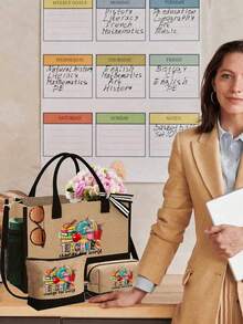 Sac à main avec motif d'enseignant avec bandoulière et sac à cosmétiques, cadeau de la fête des enseignants, sac fourre-tout de rangement décontracté portable, sac de courses multifonction, sac cadeau personnalisé avec poches latérales, sac de plage avec foulard, sac de rangement de voyage simple, sac à bandoulière, sac à cosmétiques de voyage : idéal pour le maquillage en extérieur ! Cadeau de remise des diplômes - Multicolore - Voir 6