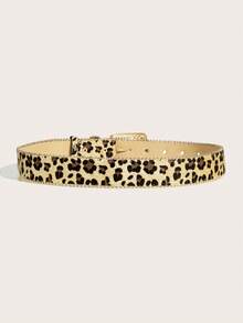 1pc Women's Fashion Leopard Print Sexy Rivet Waist Belt, Adjustable High-End Chic Metal Buckle, PU Leather Casual Belt Suitable For Daily Wear