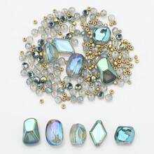 210 piezas de cuentas de vidrio, cuentas retorcidas, cuentas de rombos puntiagudos, cuentas planas, cuentas pequeñas, cuentas sueltas chapadas, materiales para hacer joyas DIY para encantos de teléfono, collares, aretes, llaveros, bolsos