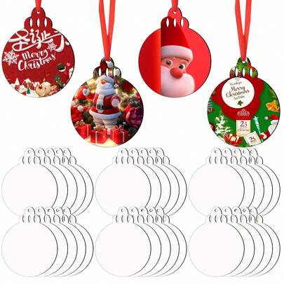 19 قطعة من زينة كرات عيد الميلاد مع شريط أحمر، لوحة طباعة بالنقل الحراري، DIY للديكور الخاص بعيد الميلاد