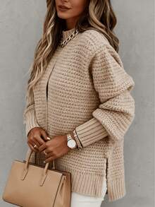 Versatile Textured Knit Turtleneck Sweater - Cozy Oversized Top For Casual Wear In Fall & Winter - Apricot - View 2