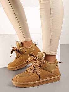 Tênis estilo bota de neve Vices com cadarço largo e isolamento - Camelo - Ver 1