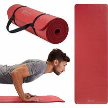 Essentials - Tapete de yoga grueso para fitness y ejercicio, con correa de transporte, esterilla de yoga, 183 de largox 61 de anchox 1 de grosor - Tapete de yoga + Rojo - Ver 2