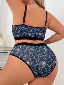 Plus Size Bra Lace Printed Lingerie Set Women's Sexy Lingerie Set, Soft And Breathable, Full Comfortable Women's Bra And Panty 2pcs Set ﻿