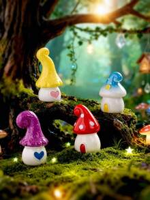 4 pièces Ornements miniatures en résine de maison de champignon de fée créative, décoration de micro-paysage mignon, accessoires de décoration de bureau à domicile