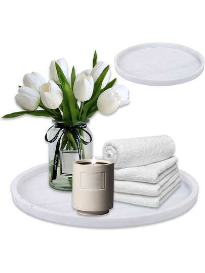 Vassoio organizzatore in silicone rotondo da 27 cm per il bagno - Organizer per il piano di lavoro del bagno per candele, saponi, profumi, cosmetici, vassoi per il trucco e decorazione del tavolino da caffè, marmo bianco