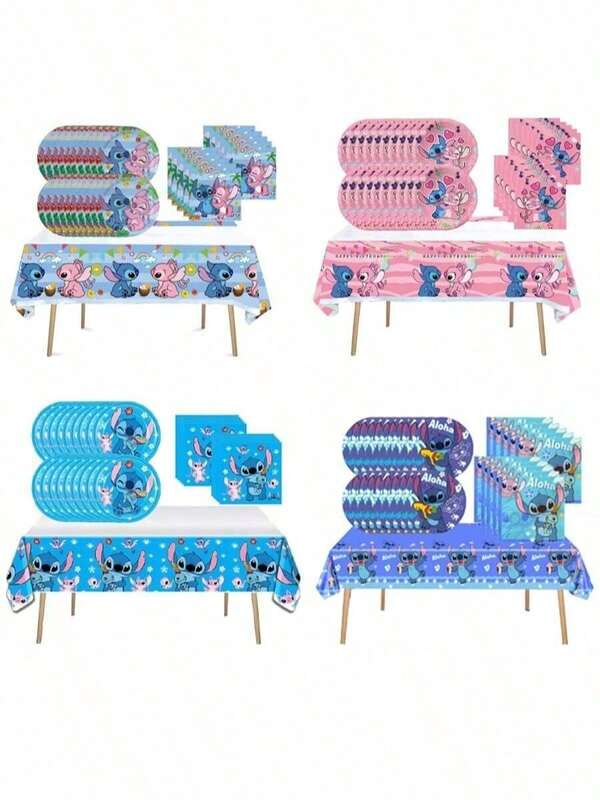 Disney 41-Piece Stitch Themed Birthday Party Supplies, 20 Plates, 20 Napkins And 1 Tablecloth, Perfect For Fans To Have A Party
