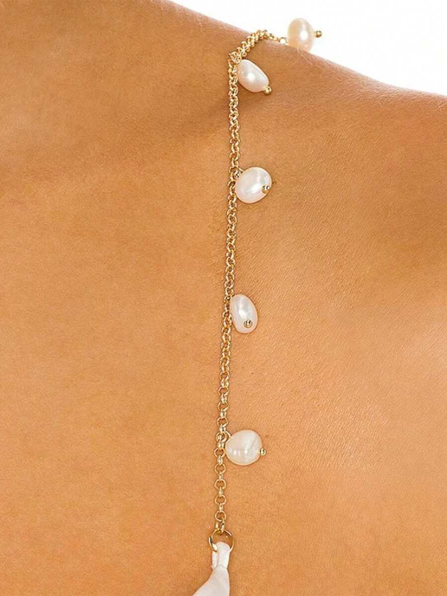 1pc Adjustable Pearl Shoulder Chain, Fashionable Faux Pearl Sexy Body Chain