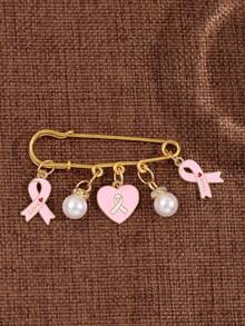 1pc Creative White Pearl Pink Bow Enamel Alloy Brooch, Pink Bow Heart Ribbon Pendant Pin - Multicolor - View 8
