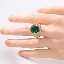 Handmade Enamel Ring, Elegant Green Flower Ceramic-Like Ring, Jewelry For Wedding Party - Green - View 2