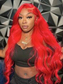 Red 250 Density 13x4 HD Transparent Lace Front Wigs Human Hair Body Wave Glueless Wigs Human Hair Put On And Go Wig For Women Brazilian Remy Red Colored Water Wave Lace Frontal Wigs Human Hair With Baby Hair - Đỏ - Xem 8