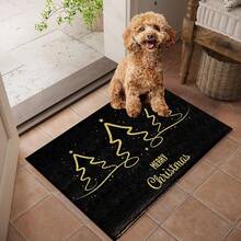 1 buc. Covoraș de Crăciun cu 3 linii aurii, cu decor de stea deasupra și modele împrăștiate de stele și puncte, suprafață din lână artificială TPR în partea de jos, decor de sărbătoare pentru intrare, baie, bucătărie, spălătorie, casă, petrecere, nuntă, sufragerie - Multicolor - Vizualizare 12