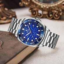 Relógio mecânico automático masculino RUIGE com pulseira de aço inoxidável, estilo empresarial e esportivo, calendário e visor luminoso - um presente de relógio azul perfeito para homens