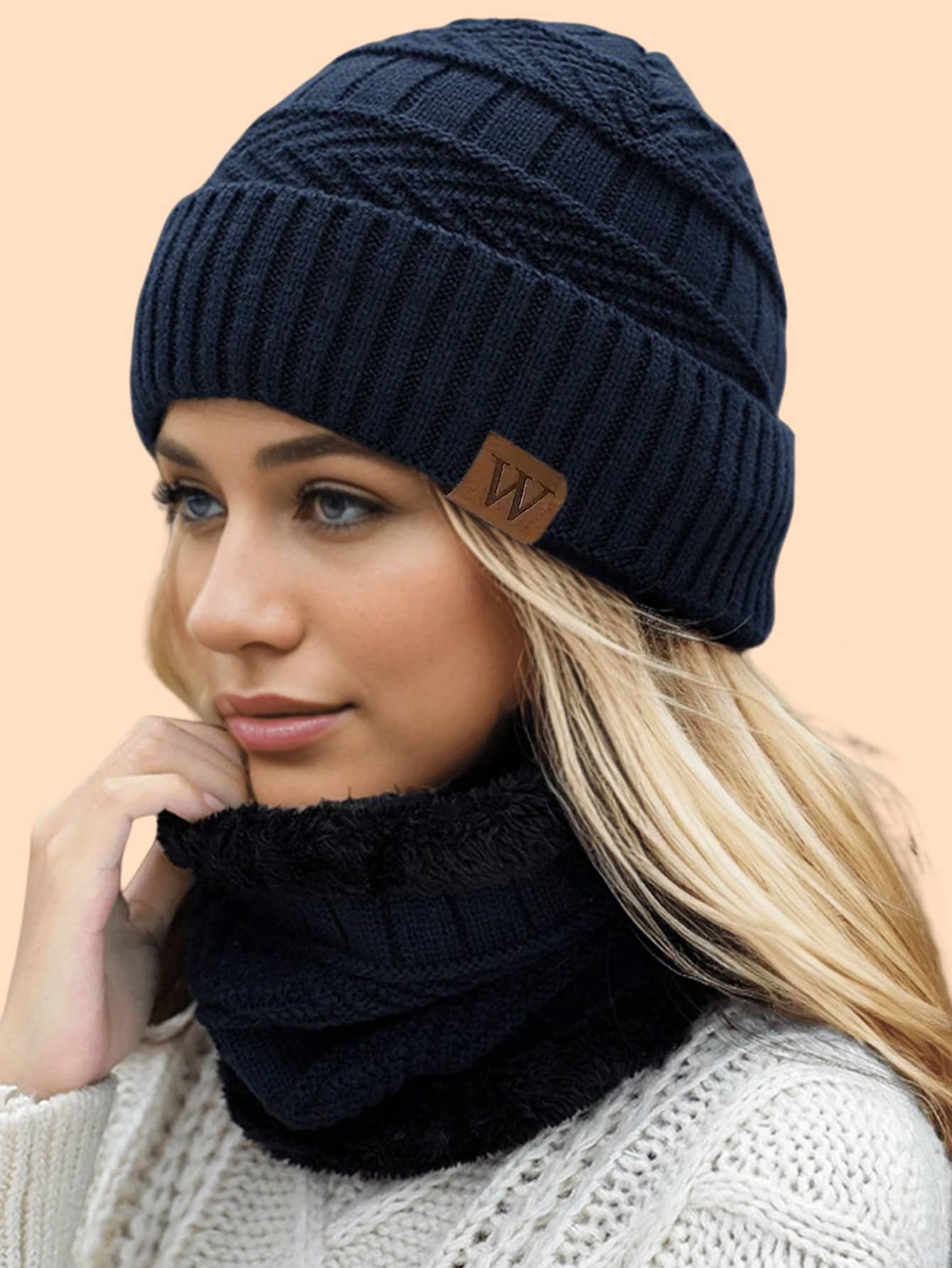 2pcs/Set Unisex Knit Hat & Scarf Set, Warm Wool Blend, European & American Style, Suitable For Autumn And Winter Valentines Gift - Multicolor - View 1