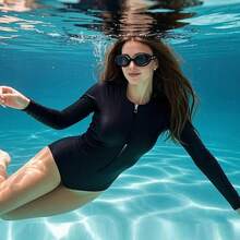 KTMOUW Trajes de Baño Mujer Completo Bañadores de Una Pieza para Mujer Deportivo Traje de Baño Manga Larga de Protección Solar Adecuado para Playa, Surf, Natación - Negro - Ver 4