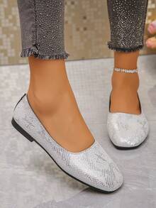 1 Pair Vintage Women's Slip-On Shoes, Embroidered Hollow Vamp, Rhinestone Flower Decor, Breathable Comfortable Soft Sole, Suitable For Parties, Dates, Dances, Parties, Casual, Beach, Resort, Indoor, Street, Campus Wear - Silver - View 5