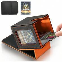 Magnetic Card Deck Box For TCG Storage, Holds 100 Double-Sleeved Cards - Black & Orange - View 12