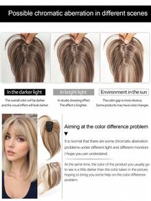 带刘海夹的假发，适合头发稀疏的女性使用的合成假发，12 英寸直发夹刘海发片，适合女性日常佩戴 - 彩色 - 查看 9