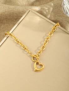 1 pieza de collar de acero inoxidable, hebilla en forma de corazón hueco, elegante y de moda, adecuado para mujeres, resistente al desgaste y lavable, apropiado para el trabajo y reuniones, disponible en todas las estaciones, regalo perfecto