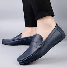 男士奢华真皮便士乐福鞋，休闲编织款一脚蹬平底鞋，配有松紧带，适合春秋季日常穿着、婚礼、派对、办公室、商务场合。 - 藍色 - 查看 19