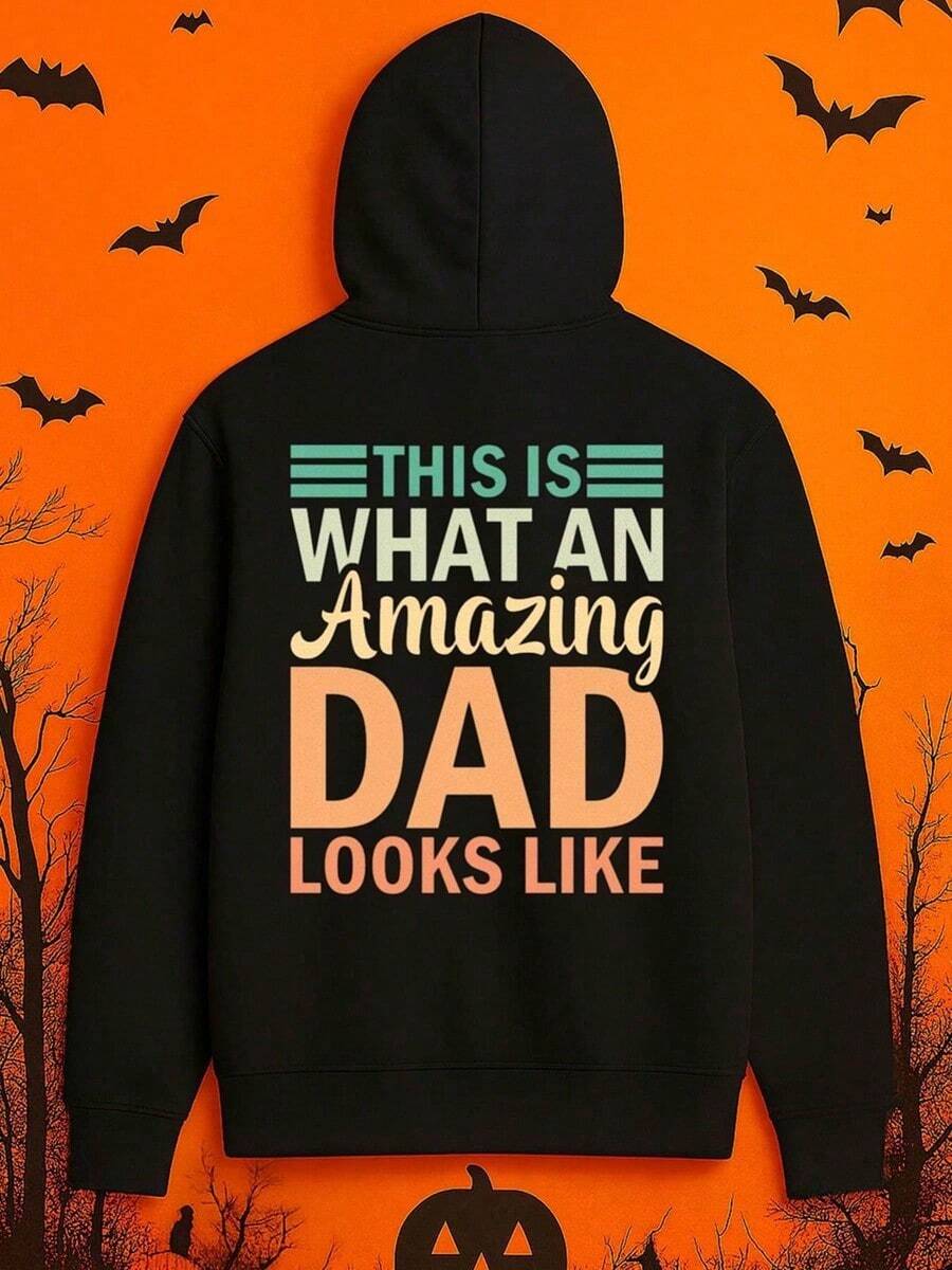 Men's Funny This Is What An Amazing Dad Looks Like Graphic Hooded Sweatshirt - Black Humorous Father's Day Gift, Breathable Stretch Fabric, Machine Washable Long Sleeve Pullover For Casual & Outdo,Fall Hoodies,Men's Fall Clothes,Street Wear,Halloween,Mens Hoodies,Y2k Clothes,Jesus Hoodie,Thanksgiving Day,Nightmare Before Christmas,Christmas - 黑色 - 查看 1