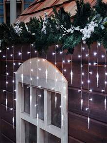 1pc Solar-Powered LED Icicle String Lights - Christmas Icicle Curtain Light Decor With 96LED, Indoor/ Outdoor Perfect For Holiday Celebrations Christmas Lights (300mAh)