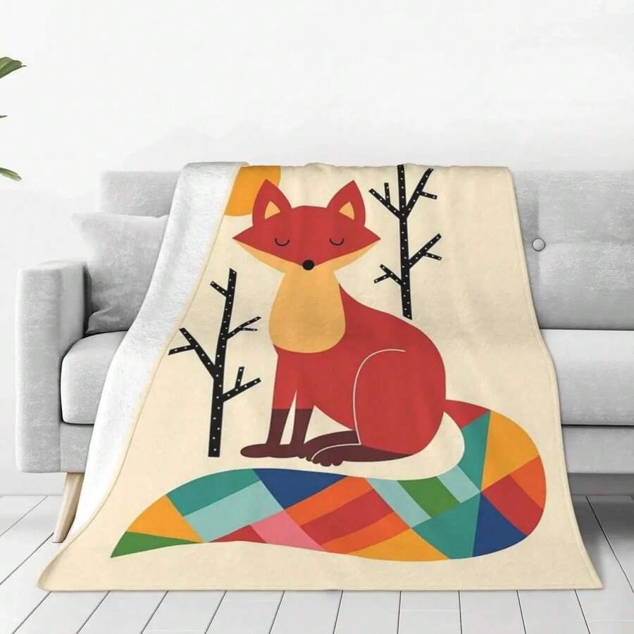 Rainbow Fox Blankets Flannel Super Soft Sofa Throw Blankets For Couch Bedding Office Throws Bedspread Quilt - màu đen - Xem 1