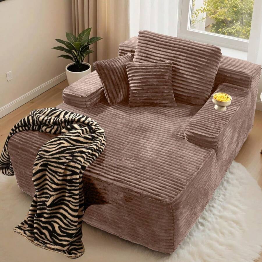 Orienflex-67'' Chaise Lounge Chair Indoor, Oversized Upholstered Sofa Bed, Sleeper Couch Reading Chairs Fluffy Plush Faux Fur Cloud Sofas Couches For Living Room Sofas For Living Room Muebles Para Sala Boneless Couch - 卡其色 - 查看 1
